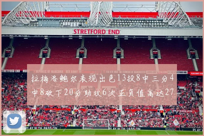 拉梅洛鲍尔表现出色13投8中三分4中8砍下20分助攻6次正负值高达27